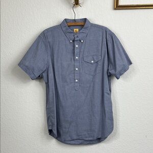 Elk Head Chambray Off Sides Popover Collared Short Sleeve Shirt